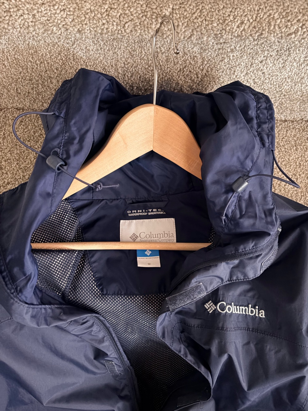 Columbia Navy Hooded Men's Rain Jacket - Picture 5 of 7